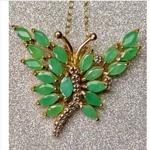 Diamond & 3.0 CTW Emerald Butterfly Necklace